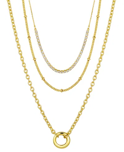 Unwritten Cubic Zirconia Tennis Round Carabiner Layered Necklace Sets In Gold