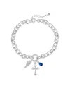 Unwritten Cubic Zirconia Wing Cross Charm Bracelet In Silver
