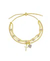 Unwritten Cubiz Zirconia Cross Heart Layered Bolo Bracelet In Gold