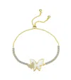 Unwritten Cubiz Zirconia Mother Of Pearl Butterfly Bolo Bracelet In Gold