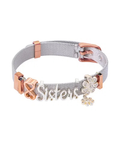 Unwritten Fine Silver Plated Crystal Sisters Mesh Chain Bracelet In Multi
