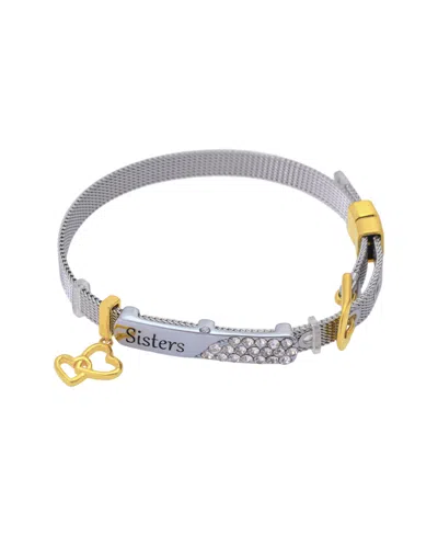 Unwritten Fine Silver Plated Crystal Sisters Mesh Chain Bracelet In Multi
