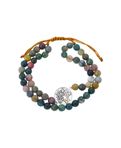 Unwritten Fine Silver Plated Jasper Family Tree Beaded Bracelet In Multi