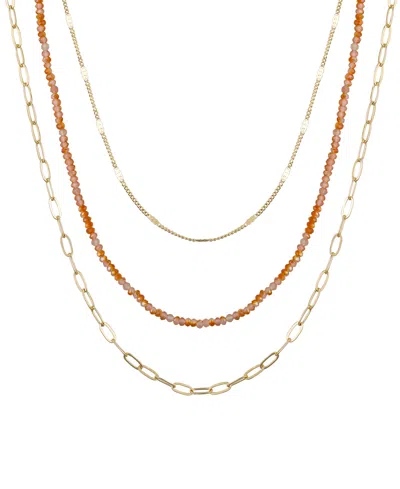 Unwritten Genuine Glass Stone And 14k Gold Plated Layered Necklace Set, 3 Pieces In Champagne