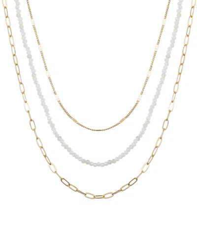 Unwritten Genuine Glass Stone And 14k Gold Plated Layered Necklace Set, 3 Pieces In White