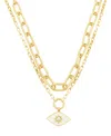 Unwritten Glass Mother Of Pearl Evil Eye Double Layer Necklace Set In Gold