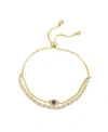 Unwritten Gold Flash-plated Genuine White Quartz Evil Eye Multi-strand Adjustable Bolo Bracelet In Gold