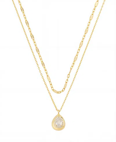 Unwritten Gold Plated Cubic Zirconia Teardrop Flat Oval Necklace Set