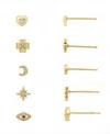 Unwritten Gold Plated Heart, Clover, Moon, Star And Evil Eye Post Back Stud Earrings Set In Gold