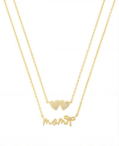 Unwritten Gold Plated "mom" And Double Heart Necklace Set