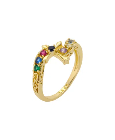 Unwritten Gold-plated Cubic Zirconia Cross Faith Ring In Multi