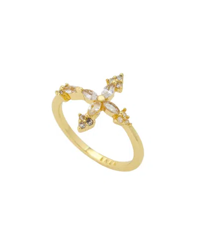 Unwritten Gold-tone Cubic Zirconia Cross Ring