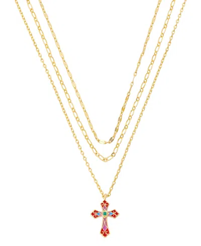Unwritten Gold-tone Plated Enamel Cross Pendant Trio Necklace Set