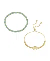 Unwritten Green Aventurine Stretch And Family Tree Bolo Bracelet Set In Gold