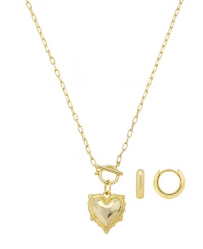 Unwritten Heart Pendant Necklace And Hoop Earring Set In Gold