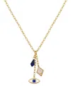 Unwritten Lapis Cubic Zirconia Mother Of Pearl Evil Eye Hamsa Hand Charm Pendant Y-necklace In Gold