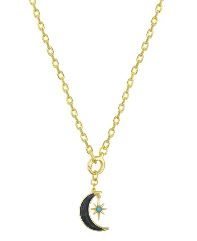 Unwritten Lapis Stone Moon Star Pendant Necklace In Gold