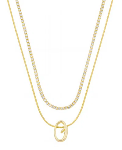 Unwritten Letter "a" Initial Snake Chain Cubic Zirconia Chain Necklace With Extender 2pcs Set In Gold