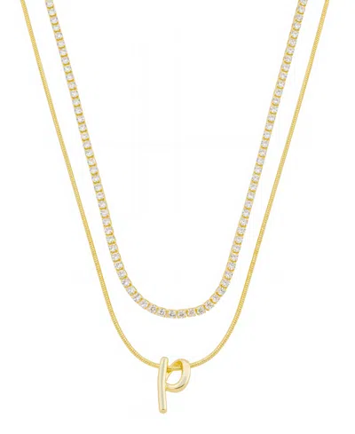 Unwritten Letter "a" Initial Snake Chain Cubic Zirconia Chain Necklace With Extender 2pcs Set In Gold