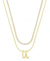 Unwritten Letter "a" Initial Snake Chain Cubic Zirconia Chain Necklace With Extender 2pcs Set In Gold