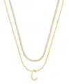 Unwritten Letter "a" Initial Snake Chain Cubic Zirconia Chain Necklace With Extender 2pcs Set In Gold