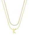 Unwritten Letter "a" Initial Snake Chain Cubic Zirconia Chain Necklace With Extender 2pcs Set In Gold