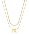 Unwritten Letter "a" Initial Snake Chain Cubic Zirconia Chain Necklace With Extender 2pcs Set In Gold