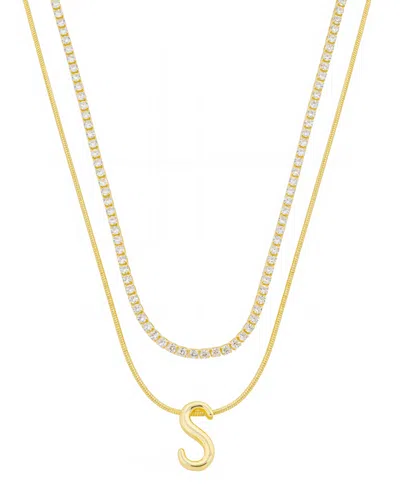 Unwritten Letter "a" Initial Snake Chain Cubic Zirconia Chain Necklace With Extender 2pcs Set In Gold