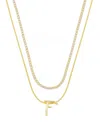 Unwritten Letter "a" Initial Snake Chain Cubic Zirconia Chain Necklace With Extender 2pcs Set In Gold