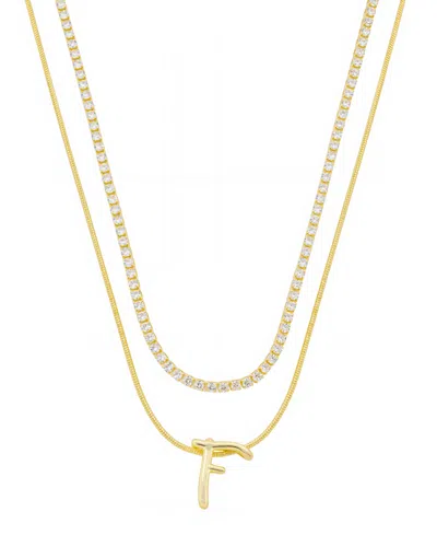 Unwritten Letter "a" Initial Snake Chain Cubic Zirconia Chain Necklace With Extender 2pcs Set In Gold
