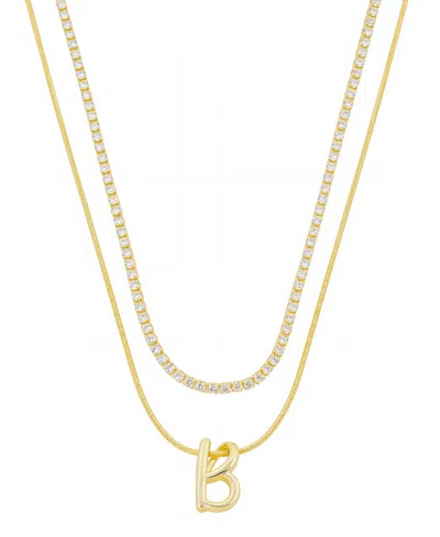 Unwritten Letter "a" Initial Snake Chain Cubic Zirconia Chain Necklace With Extender 2pcs Set In Gold