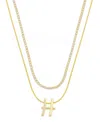 Unwritten Letter "a" Initial Snake Chain Cubic Zirconia Chain Necklace With Extender 2pcs Set In Gold