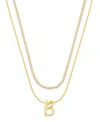 Unwritten Letter "b" Initial Snake Chain Cubic Zirconia Chain Necklace With Extender 2pcs Set In Gold
