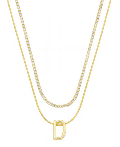 Unwritten Letter "d" Initial Snake Chain Cubic Zirconia Chain Necklace With Extender 2pcs Set In Gold