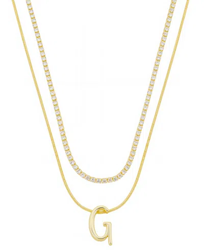 Unwritten Letter "g" Initial Snake Chain Cubic Zirconia Chain Necklace With Extender 2pcs Set In Gold