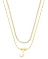 Unwritten Letter "j" Initial Snake Chain Cubic Zirconia Chain Necklace With Extender 2pcs Set In Gold