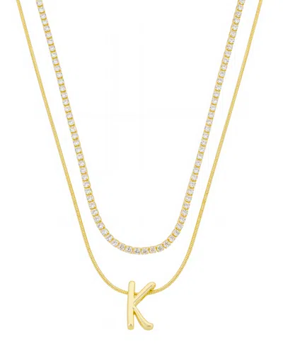 Unwritten Letter "k" Initial Snake Chain Cubic Zirconia Chain Necklace With Extender 2pcs Set In Gold