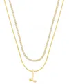 Unwritten Letter "l" Initial Snake Chain Cubic Zirconia Chain Necklace With Extender 2pcs Set In Gold