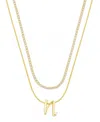 Unwritten Letter "n" Initial Snake Chain Cubic Zirconia Chain Necklace With Extender 2pcs Set In Gold