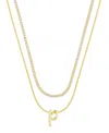 Unwritten Letter "p" Initial Snake Chain Cubic Zirconia Chain Necklace With Extender 2pcs Set In Gold