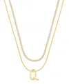 Unwritten Letter "q" Initial Snake Chain Cubic Zirconia Chain Necklace With Extender 2pcs Set In Gold