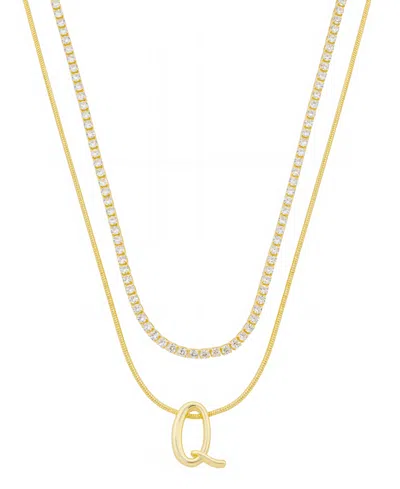 Unwritten Letter "q" Initial Snake Chain Cubic Zirconia Chain Necklace With Extender 2pcs Set In Gold