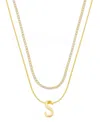 Unwritten Letter "s" Initial Snake Chain Cubic Zirconia Necklace With Extender 2pcs Set In Gold