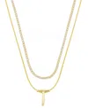 Unwritten Letter "t" Initial Snake Chain Cubic Zirconia Chain Necklace With Extender 2pcs Set In Gold