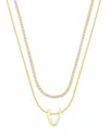 Unwritten Letter "v" Initial Snake Chain Cubic Zirconia Chain Necklace With Extender 2pcs Set In Gold