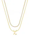 Unwritten Letter "x" Initial Snake Chain Cubic Zirconia Chain Necklace With Extender 2pcs Set In Gold