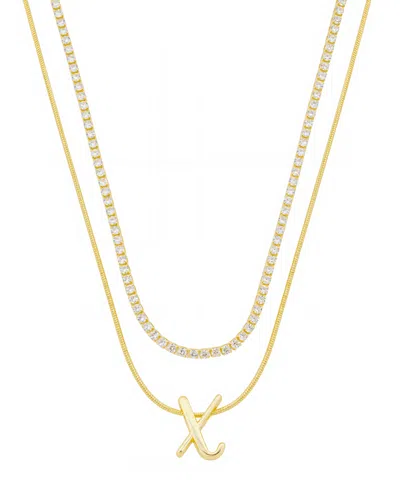 Unwritten Letter "x" Initial Snake Chain Cubic Zirconia Chain Necklace With Extender 2pcs Set In Gold