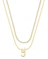 Unwritten Letter "y" Initial Snake Chain Cubic Zirconia Chain Necklace With Extender 2pcs Set In Gold