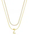 Unwritten Letter "z" Initial Snake Chain Cubic Zirconia Chain Necklace With Extender 2pcs Set In Gold