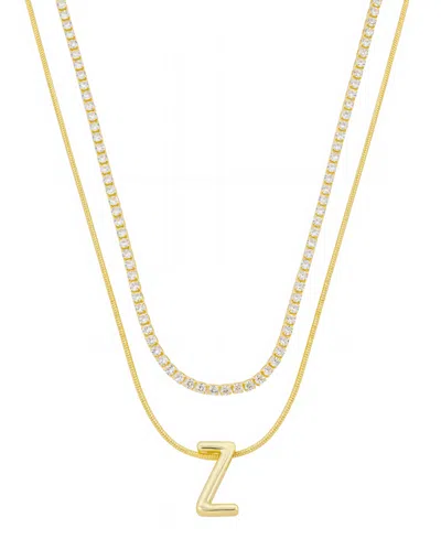 Unwritten Letter "z" Initial Snake Chain Cubic Zirconia Chain Necklace With Extender 2pcs Set In Gold